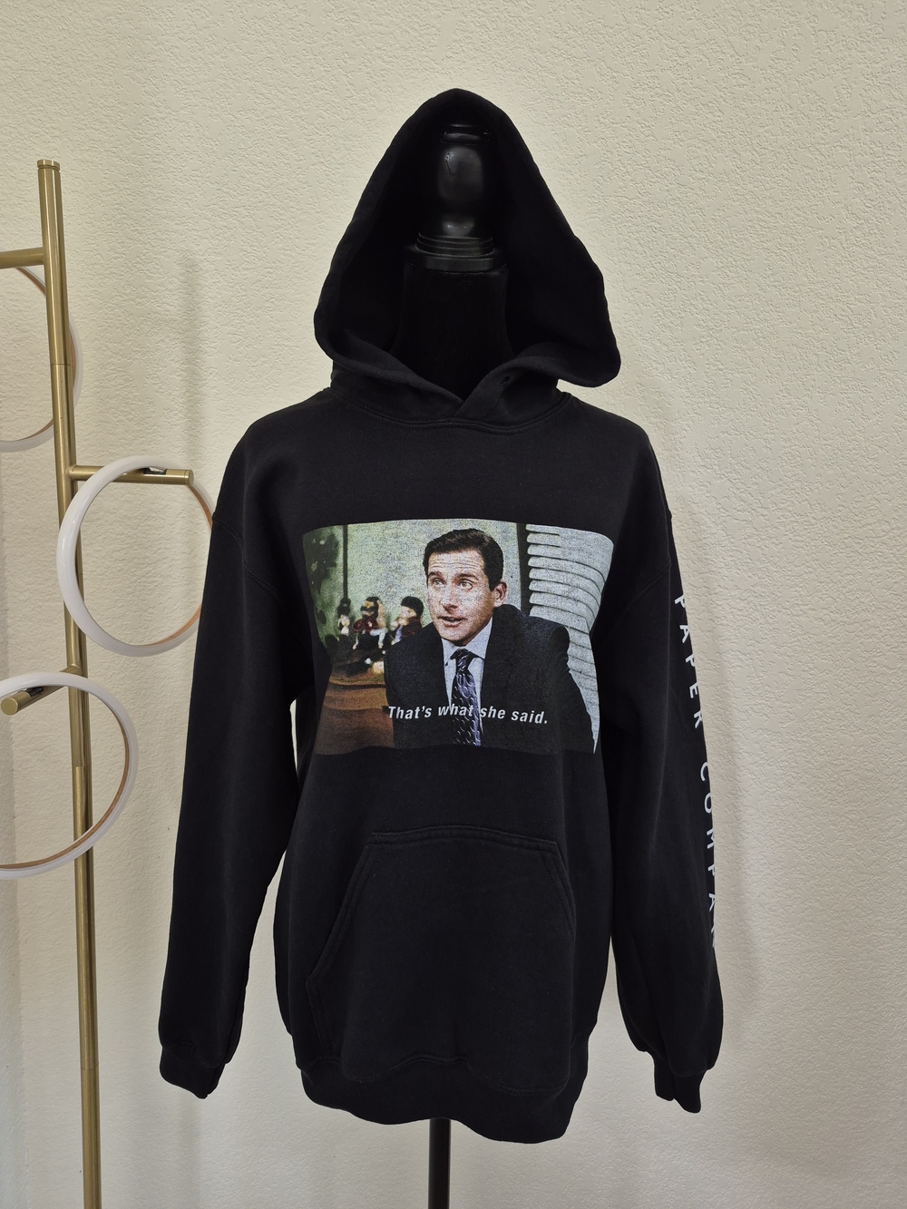 Black Graphic Hoodie with 'That's What She Said' Photo Print